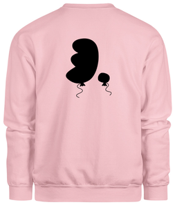 50% cotton 50% polyester pink crewneck sweatshirt with graphic balloon design, back