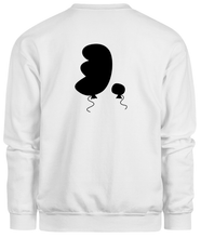 Load image into Gallery viewer, 50% cotton 50% polyester white crewneck sweatshirt with graphic balloon design, back
