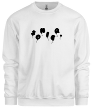 Load image into Gallery viewer, 50% cotton 50% polyester white crewneck sweatshirt with graphic balloon design, front
