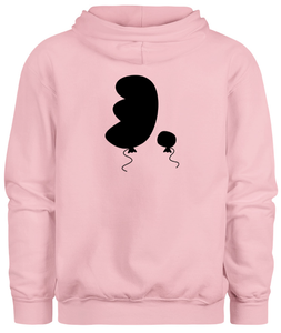 50% cotton 50% polyester pink hoodie sweatshirt with graphic balloon design, back