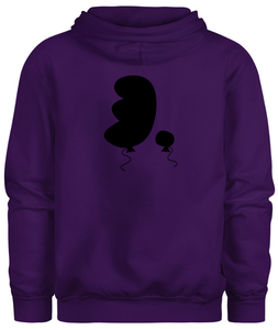 50% cotton 50% polyester purple hoodie sweatshirt with graphic balloon design, back