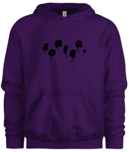 Load image into Gallery viewer, 50% cotton 50% polyester purple hoodie sweatshirt with graphic balloon design, front
