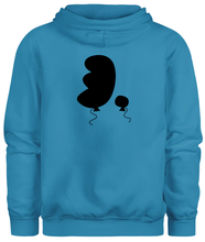 Load image into Gallery viewer, 50% cotton 50% polyester blue hoodie sweatshirt with graphic balloon design, back
