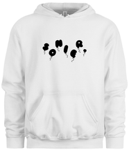 Load image into Gallery viewer, 50% cotton 50% polyester white hoodie sweatshirt with graphic balloon design, front
