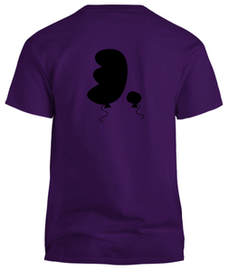 100% cotton purple tee with graphic balloon design, back