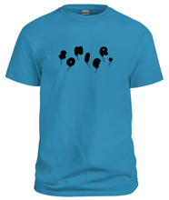 Load image into Gallery viewer, 100% cotton blue tee with graphic balloon design, front
