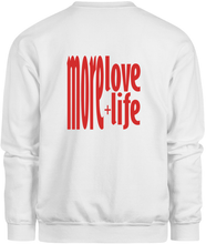 Load image into Gallery viewer, 50% cotton 50% polyester white crewneck sweatshirt with graphic design, back
