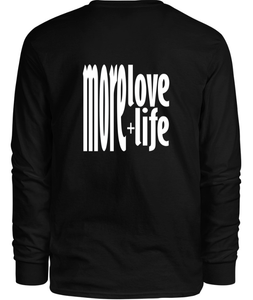 100% cotton black long sleeve tee with graphic design, back