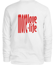 Load image into Gallery viewer, 100% cotton white long sleeve tee with graphic design, back
