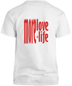 100% cotton red tee with graphic design, back