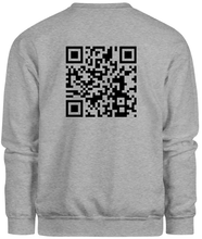 Load image into Gallery viewer, 50% cotton 50% polyester grey crewneck sweatshirt with graphic qr code design, back
