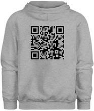 Load image into Gallery viewer, 50% cotton 50% polyester grey hoodie sweatshirt with graphic qr code design, back
