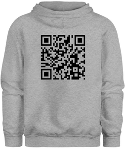 50% cotton 50% polyester grey hoodie sweatshirt with graphic qr code design, back