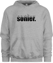 Load image into Gallery viewer, 50% cotton 50% polyester grey hoodie sweatshirt with graphic sonier. logo design, front
