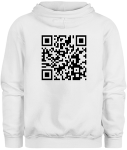 50% cotton 50% polyester white hoodie sweatshirt with graphic qr code design, back