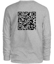 Load image into Gallery viewer, 100% cotton grey long sleeve tee with graphic qr code design, back
