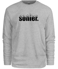 Load image into Gallery viewer, 100% cotton grey long sleeve tee with graphic sonier. logo design, front
