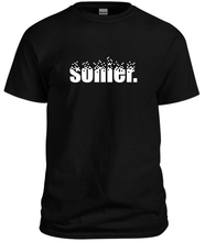 Load image into Gallery viewer, 100% cotton black tee with graphic sonier. logo design, front
