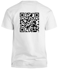 Load image into Gallery viewer, 100% cotton white tee with graphic qr code design, back
