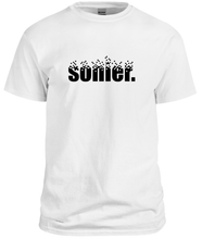 Load image into Gallery viewer, 100% cotton white tee with graphic sonier. logo design, front
